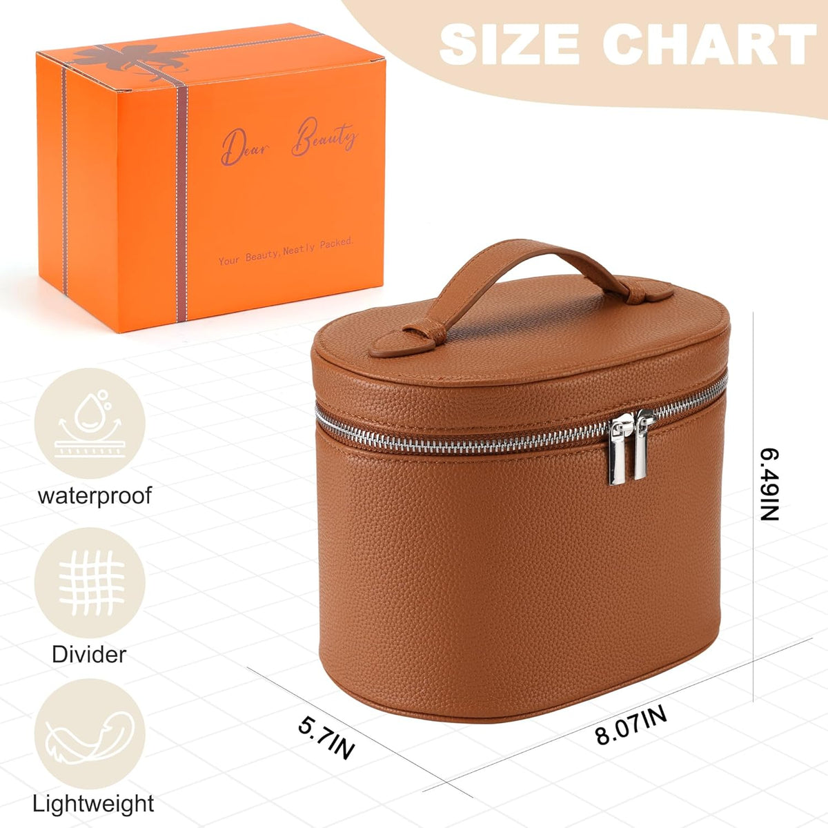 Makeup Bag Vanity Case Cosmetic Bag with Removable Divider Travel Toiletry Bag for Women Portable Make up Box Organizer, Dark Brown