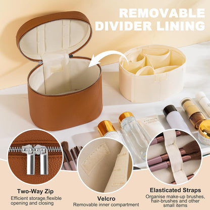 Makeup Bag Vanity Case Cosmetic Bag with Removable Divider Travel Toiletry Bag for Women Portable Make up Box Organizer, Dark Brown