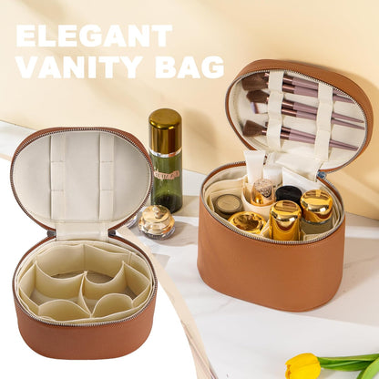Makeup Bag Vanity Case Cosmetic Bag with Removable Divider Travel Toiletry Bag for Women Portable Make up Box Organizer, Dark Brown