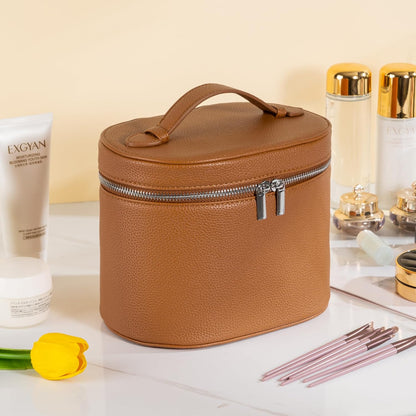 Makeup Bag Vanity Case Cosmetic Bag with Removable Divider Travel Toiletry Bag for Women Portable Make up Box Organizer, Dark Brown