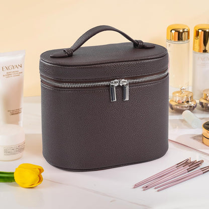 Makeup Bag Vanity Case Cosmetic Bag with Removable Divider Travel Toiletry Bag for Women Portable Make up Box Organizer, Dark Brown