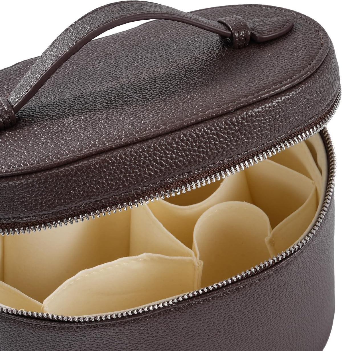 Makeup Bag Vanity Case Cosmetic Bag with Removable Divider Travel Toiletry Bag for Women Portable Make up Box Organizer, Dark Brown