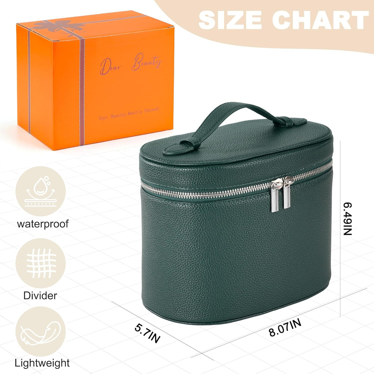 Makeup Bag Vanity Case Cosmetic Bag with Removable Divider Travel Toiletry Bag for Women Portable Make up Box Organizer, Dark Brown