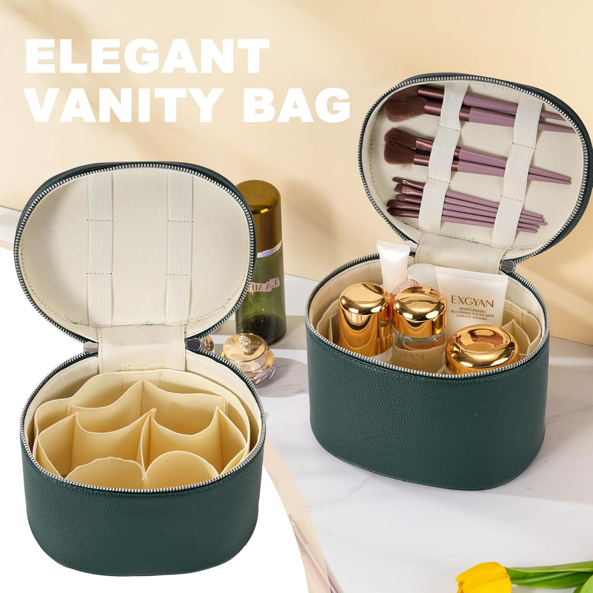 Makeup Bag Vanity Case Cosmetic Bag with Removable Divider Travel Toiletry Bag for Women Portable Make up Box Organizer, Dark Brown