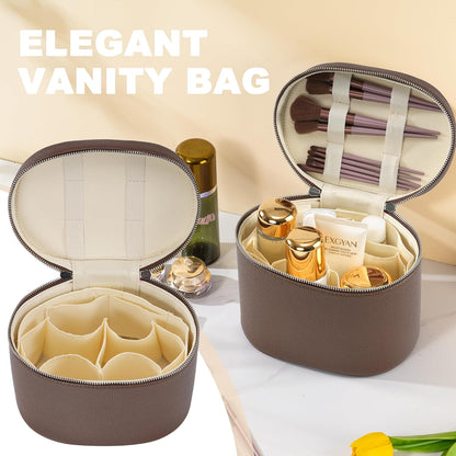 Makeup Bag Vanity Case Cosmetic Bag with Removable Divider Travel Toiletry Bag for Women Portable Make up Box Organizer, Dark Brown