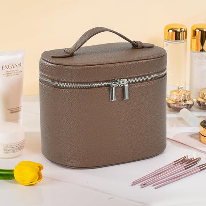 Makeup Bag Vanity Case Cosmetic Bag with Removable Divider Travel Toiletry Bag for Women Portable Make up Box Organizer, Dark Brown