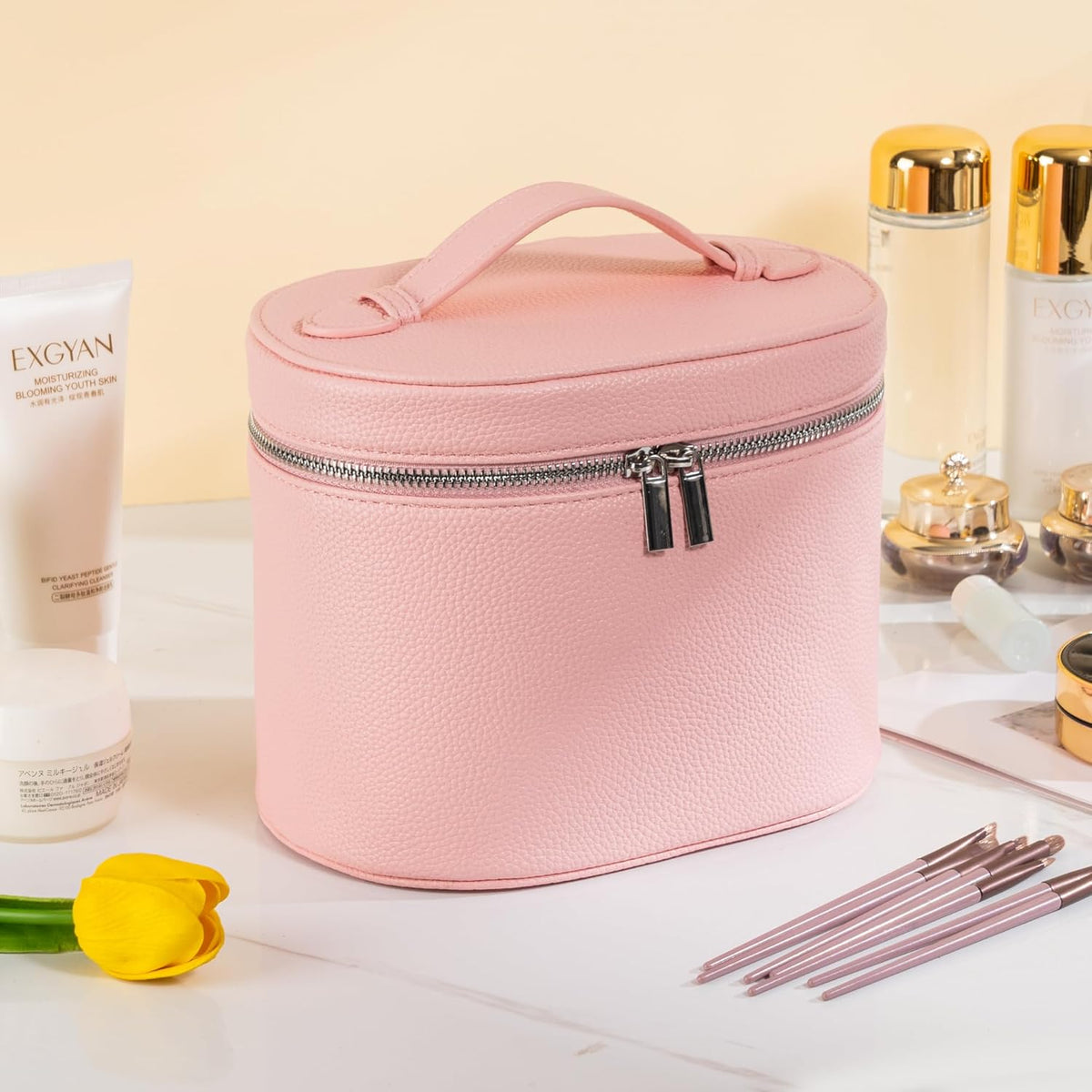 Makeup Bag Vanity Case Cosmetic Bag with Removable Divider Travel Toiletry Bag for Women Portable Make up Box Organizer, Dark Brown