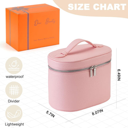 Makeup Bag Vanity Case Cosmetic Bag with Removable Divider Travel Toiletry Bag for Women Portable Make up Box Organizer, Dark Brown