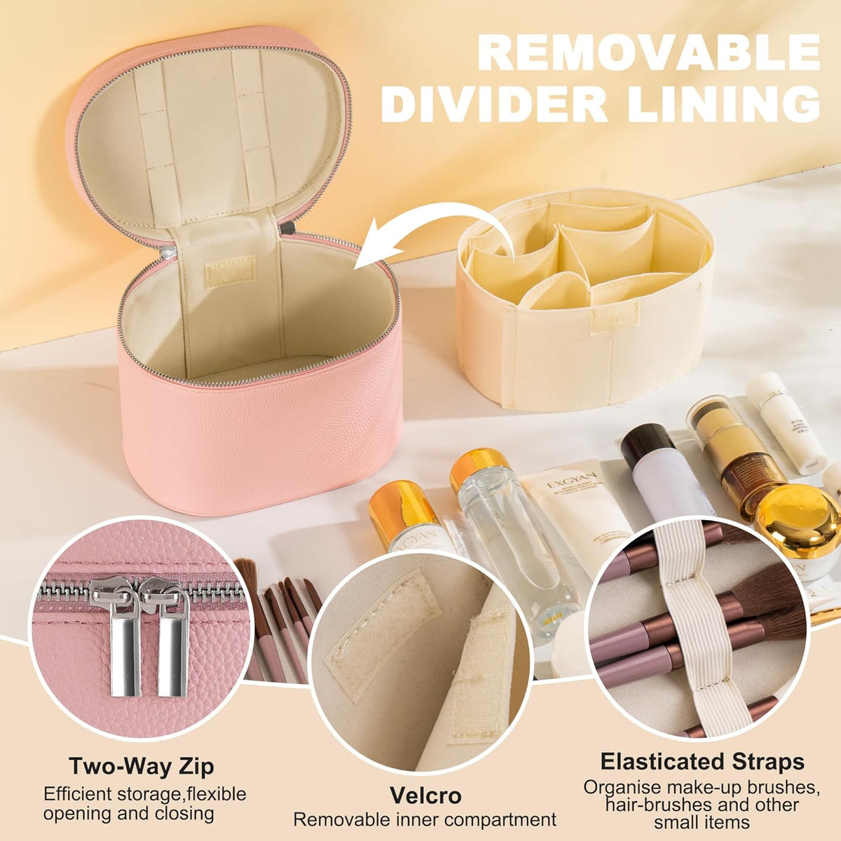 Makeup Bag Vanity Case Cosmetic Bag with Removable Divider Travel Toiletry Bag for Women Portable Make up Box Organizer, Dark Brown