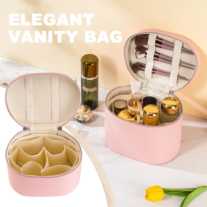 Makeup Bag Vanity Case Cosmetic Bag with Removable Divider Travel Toiletry Bag for Women Portable Make up Box Organizer, Dark Brown