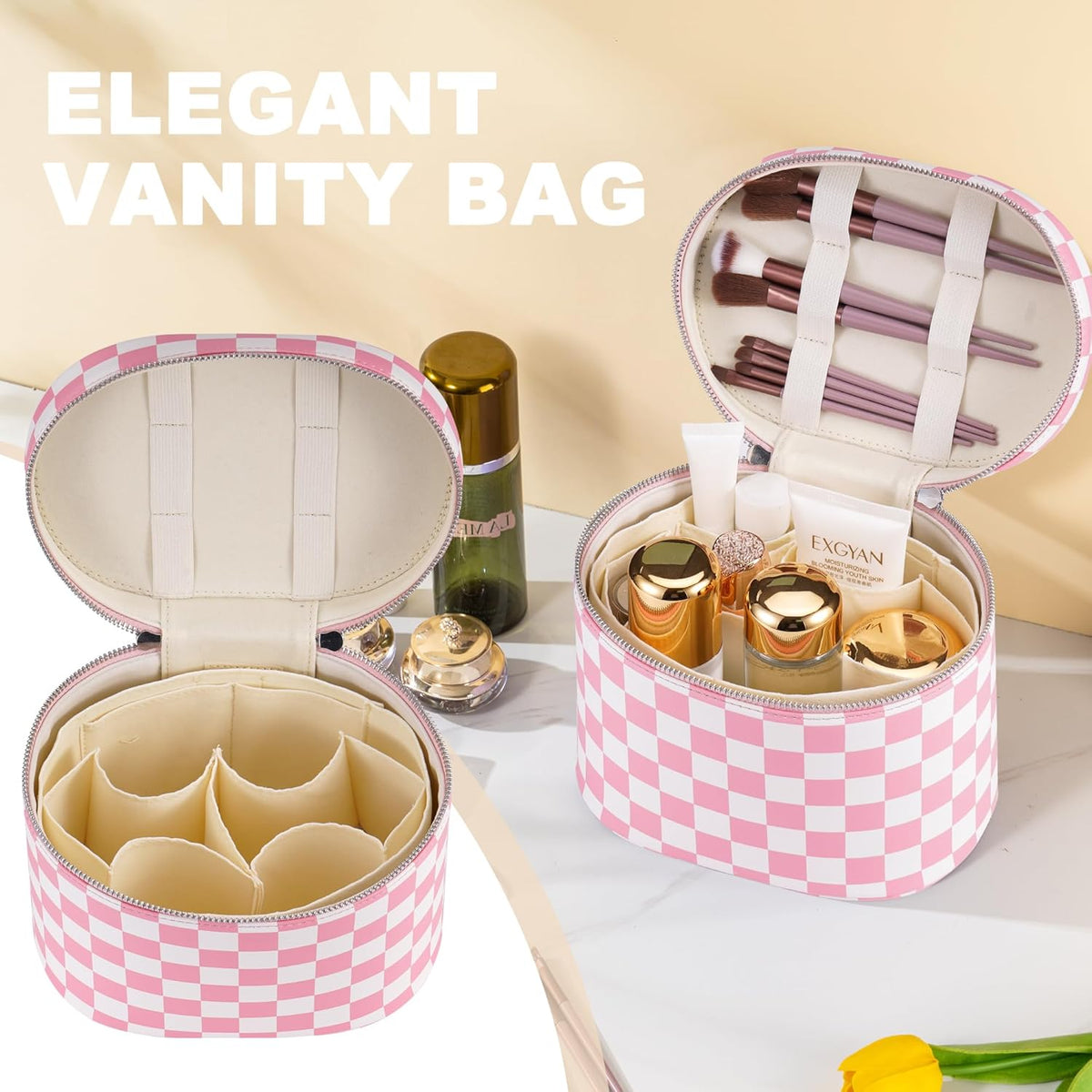 Makeup Bag Vanity Case Cosmetic Bag with Removable Divider Travel Toiletry Bag for Women Portable Make up Box Organizer, Dark Brown
