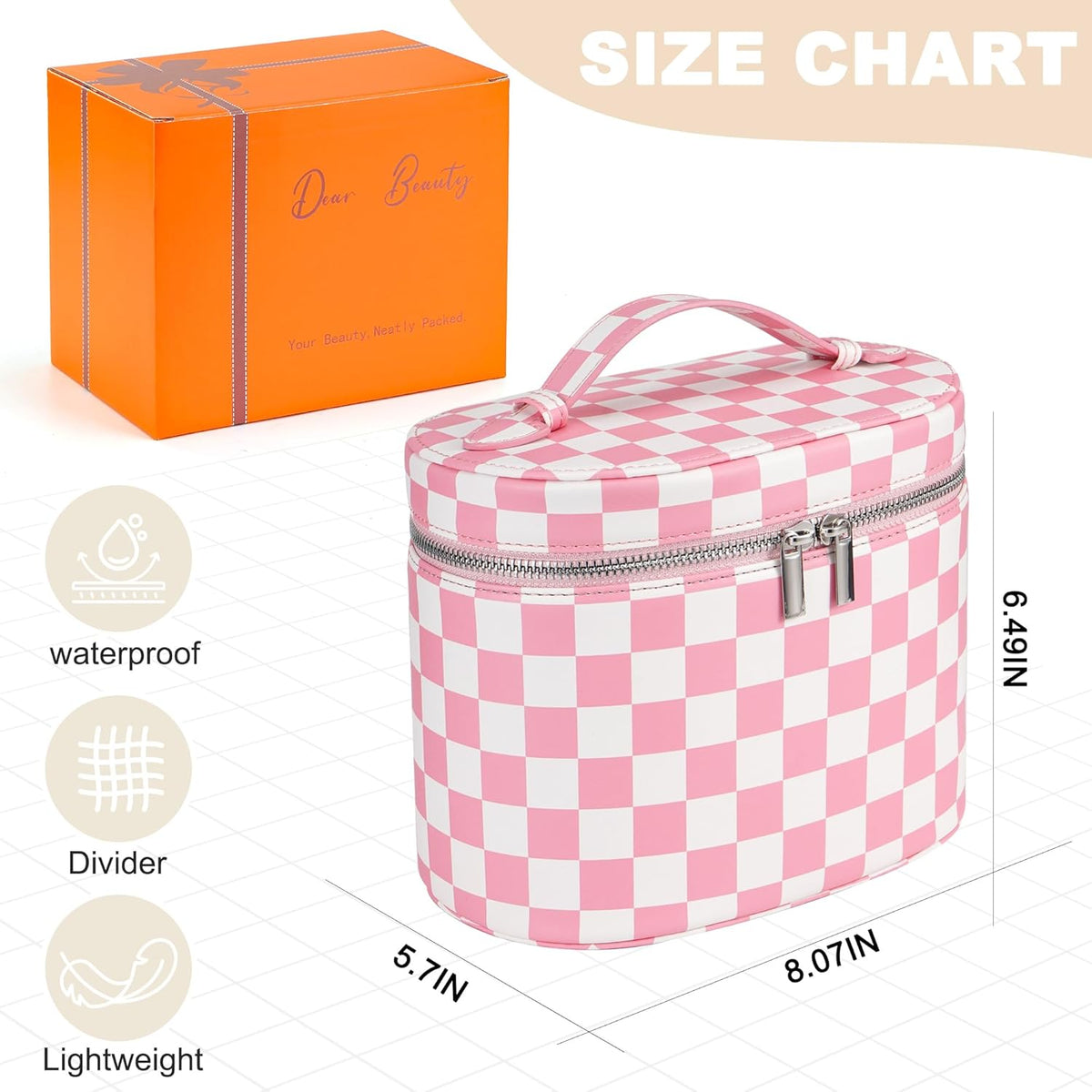 Makeup Bag Vanity Case Cosmetic Bag with Removable Divider Travel Toiletry Bag for Women Portable Make up Box Organizer, Dark Brown