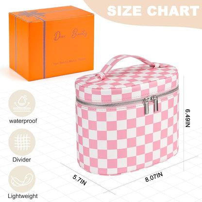 Makeup Bag Vanity Case Cosmetic Bag with Removable Divider Travel Toiletry Bag for Women Portable Make up Box Organizer, Dark Brown