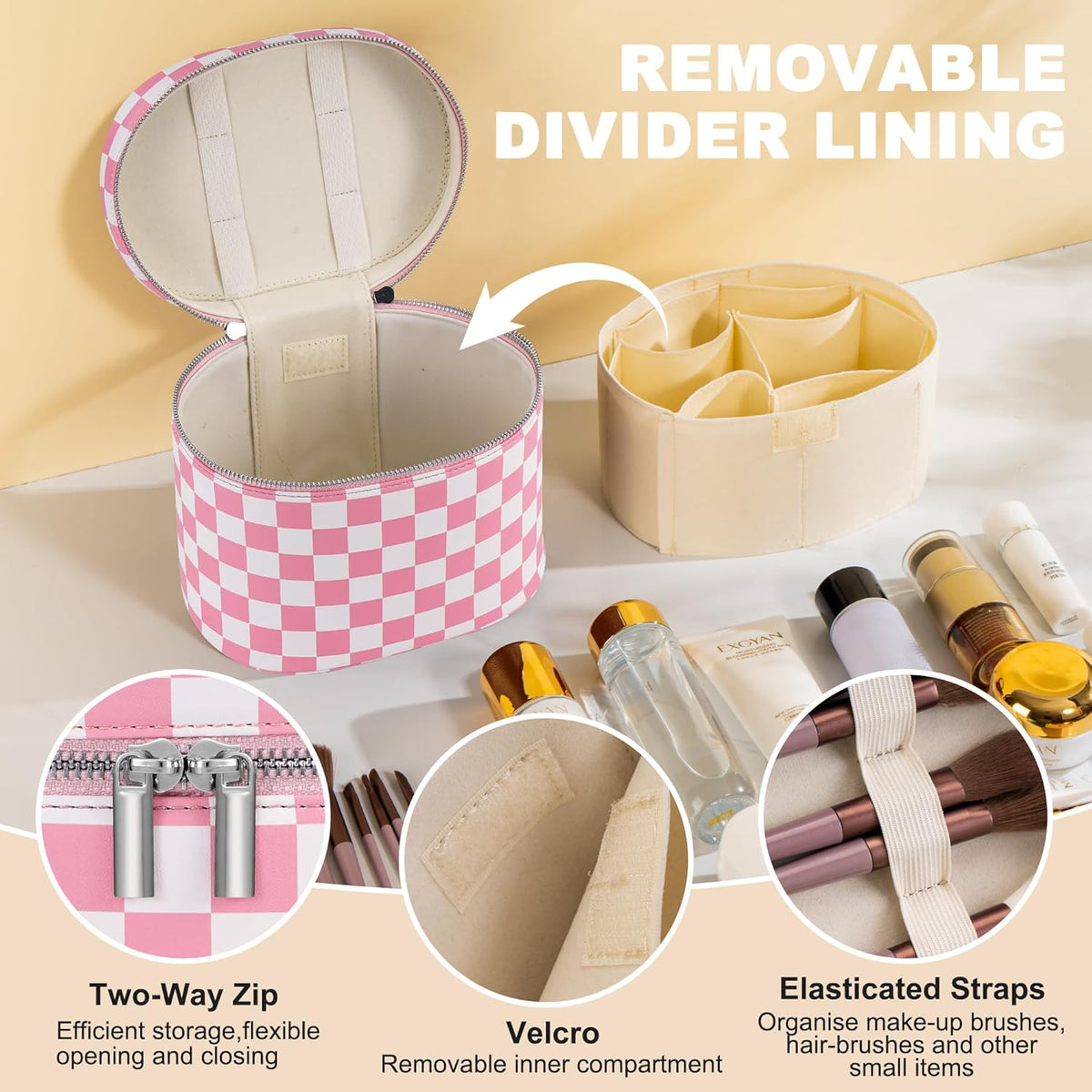 Makeup Bag Vanity Case Cosmetic Bag with Removable Divider Travel Toiletry Bag for Women Portable Make up Box Organizer, Dark Brown
