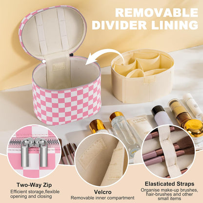 Makeup Bag Vanity Case Cosmetic Bag with Removable Divider Travel Toiletry Bag for Women Portable Make up Box Organizer, Dark Brown