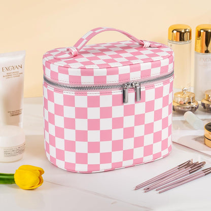 Makeup Bag Vanity Case Cosmetic Bag with Removable Divider Travel Toiletry Bag for Women Portable Make up Box Organizer, Dark Brown