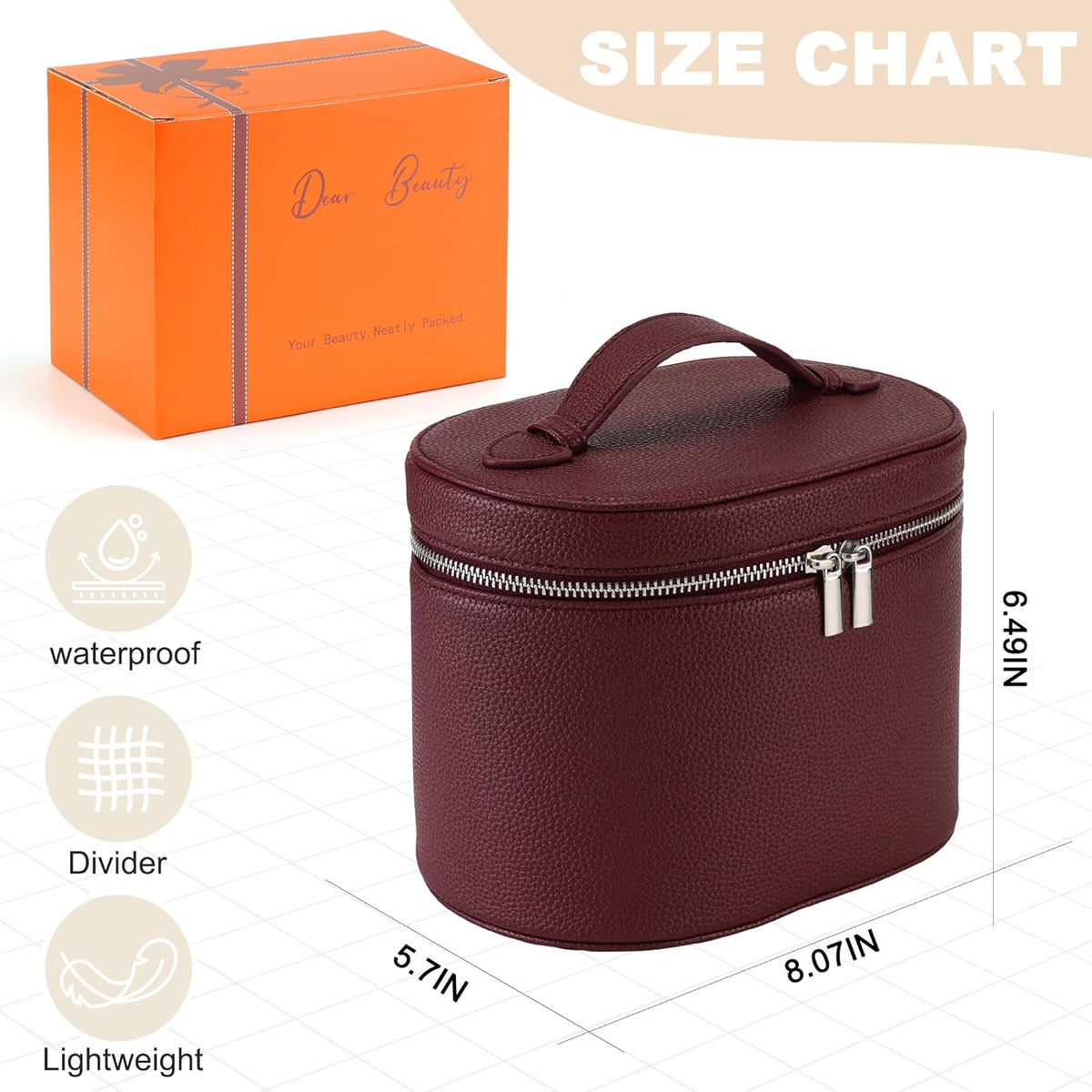 Makeup Bag Vanity Case Cosmetic Bag with Removable Divider Travel Toiletry Bag for Women Portable Make up Box Organizer, Dark Brown