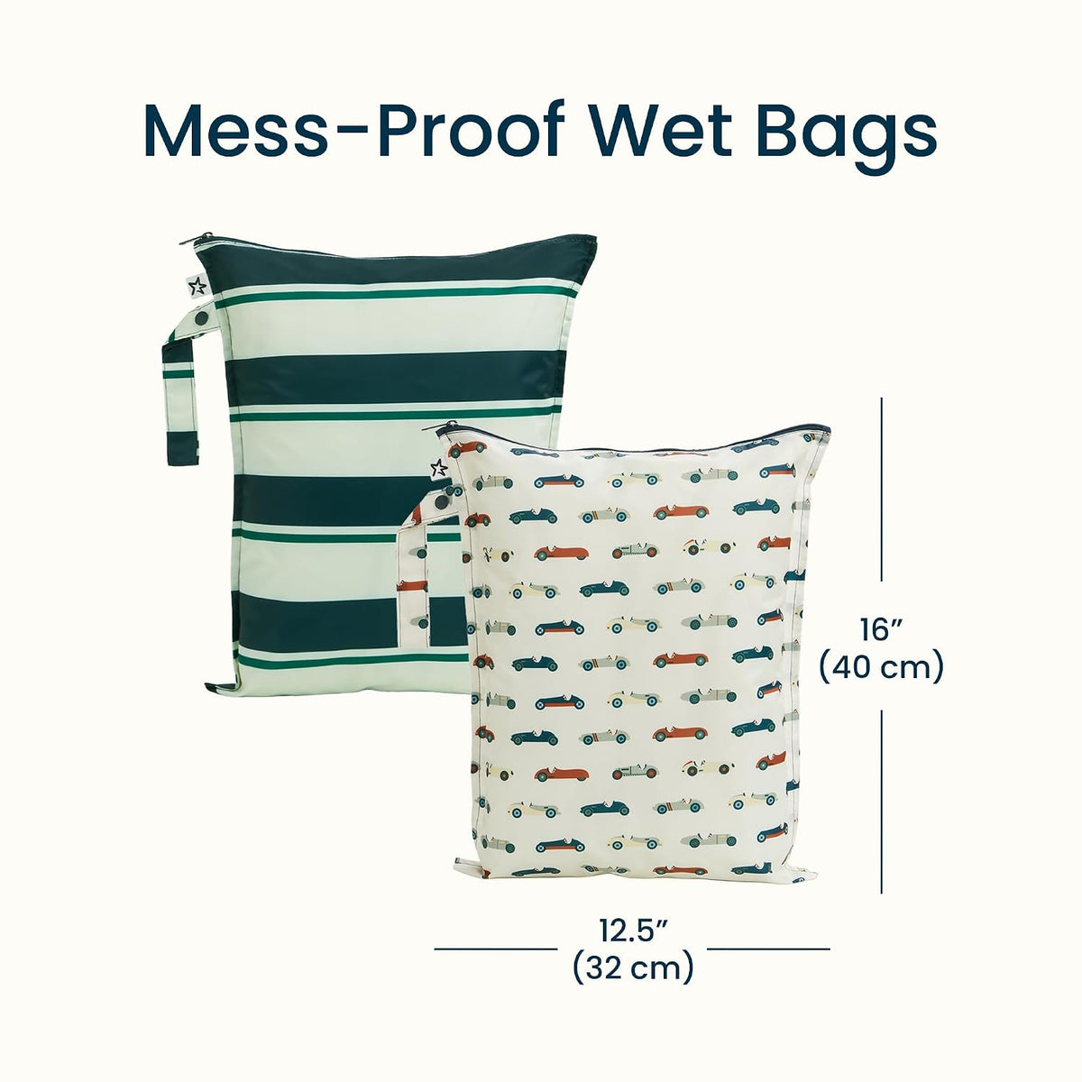 Mess Proof Wet Bags | Reusable Waterproof Wet Bags for Swimsuits | Baby Clothes | Travel & Diaper Bag (Black, Green Checkers) - Colors B
