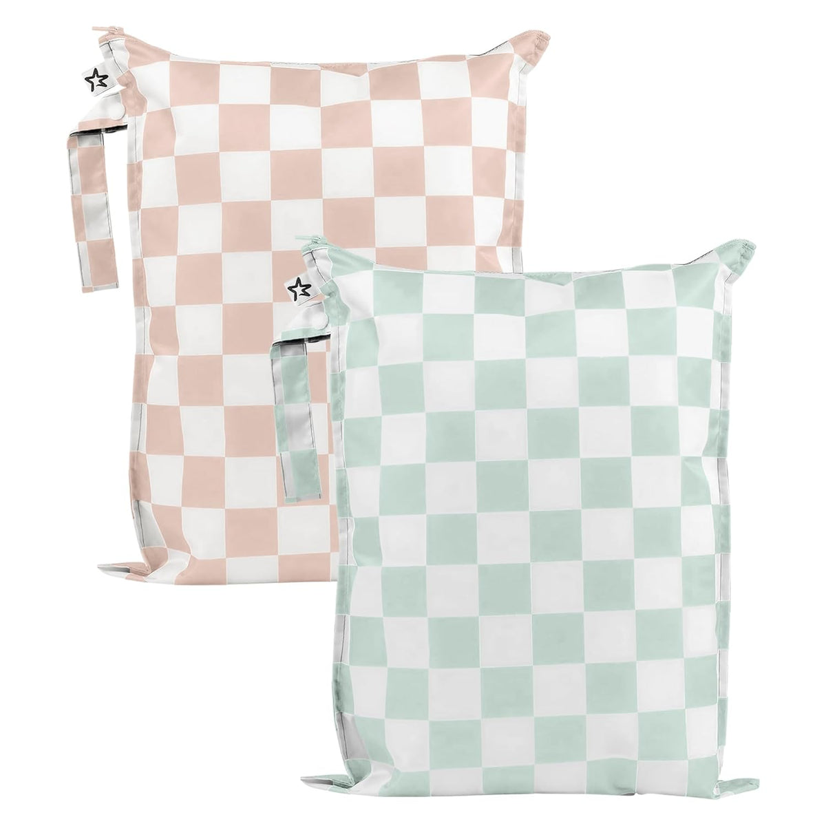 Mess Proof Wet Bags | Reusable Waterproof Wet Bags for Swimsuits | Baby Clothes | Travel & Diaper Bag (Black, Green Checkers) - Colors B