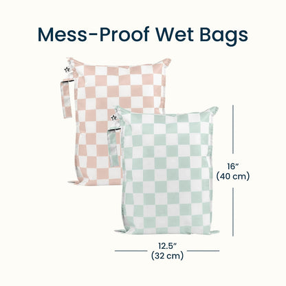 Mess Proof Wet Bags | Reusable Waterproof Wet Bags for Swimsuits | Baby Clothes | Travel & Diaper Bag (Black, Green Checkers) - Colors B