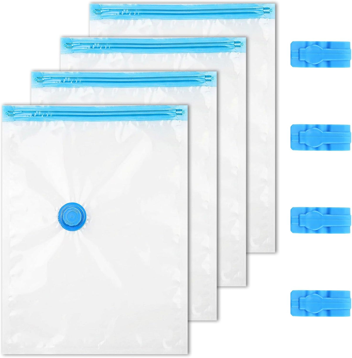 4-Pack Vacuum Compression Space Saving Storage Bags - 13.8 x19.7in Roll-Up Travel Vacuum Seal Bags for Clothing Packing, Cruise Accessories, Luggage & Home Organizers - No Vacuum or Pump Needed