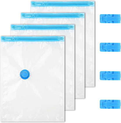 4-Pack Vacuum Compression Space Saving Storage Bags - 13.8 x19.7in Roll-Up Travel Vacuum Seal Bags for Clothing Packing, Cruise Accessories, Luggage & Home Organizers - No Vacuum or Pump Needed