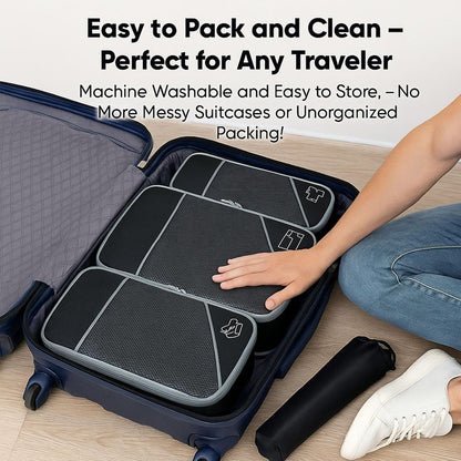 Compression Packing Cubes for Travel, Space-Saving Luggage Organizers, Durable & Waterproof 6-Piece Set with Compression Zipper for Clothes, Shoes & Accessories (Red)