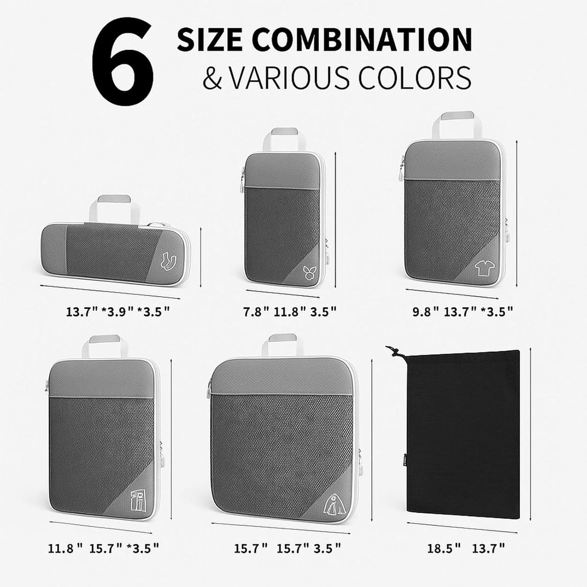 Compression Packing Cubes for Travel, Space-Saving Luggage Organizers, Durable & Waterproof 6-Piece Set with Compression Zipper for Clothes, Shoes & Accessories (Red)