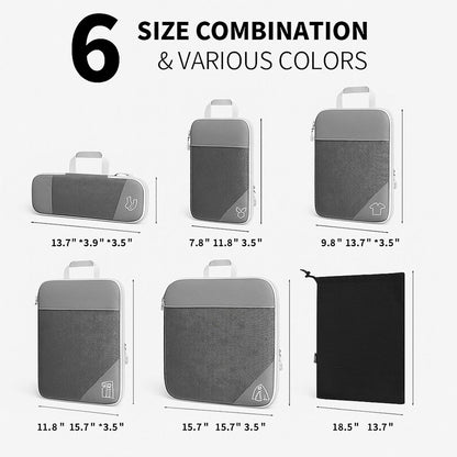 Compression Packing Cubes for Travel, Space-Saving Luggage Organizers, Durable & Waterproof 6-Piece Set with Compression Zipper for Clothes, Shoes & Accessories (Red)