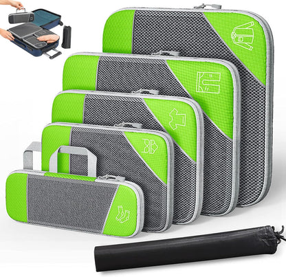 Compression Packing Cubes for Travel, Space-Saving Luggage Organizers, Durable & Waterproof 6-Piece Set with Compression Zipper for Clothes, Shoes & Accessories (Red)