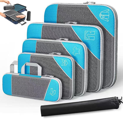 Compression Packing Cubes for Travel, Space-Saving Luggage Organizers, Durable & Waterproof 6-Piece Set with Compression Zipper for Clothes, Shoes & Accessories (Red)