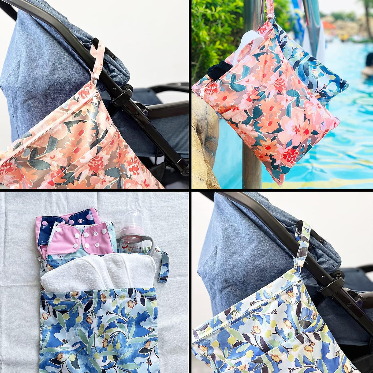 Wet Bag,2 pcs Baby Wet Dry Cloth Diaper Bags,Washable, Reusable for Travel, Stroller, Pool,Beach, Wet Swimsuits,Dirty Gym Clothes, Toiletries, Toys,Mommy Bag (Color 23)