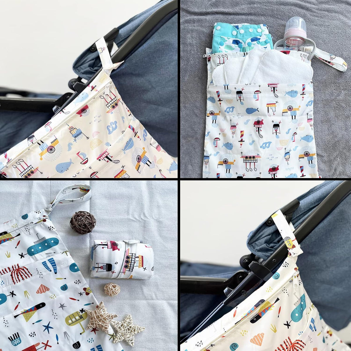 Wet Bag,2 pcs Baby Wet Dry Cloth Diaper Bags,Washable, Reusable for Travel, Stroller, Pool,Beach, Wet Swimsuits,Dirty Gym Clothes, Toiletries, Toys,Mommy Bag (Color 23)