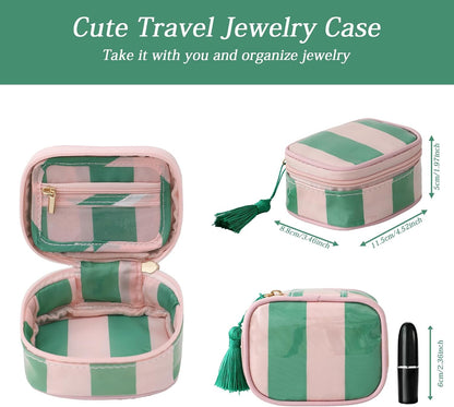 Travel Jewelry Case, Pink and Orange | Clear Coated, Stripe, Tassels, Mini Storage Box for Ring,Necklace,Bracelet,Gift