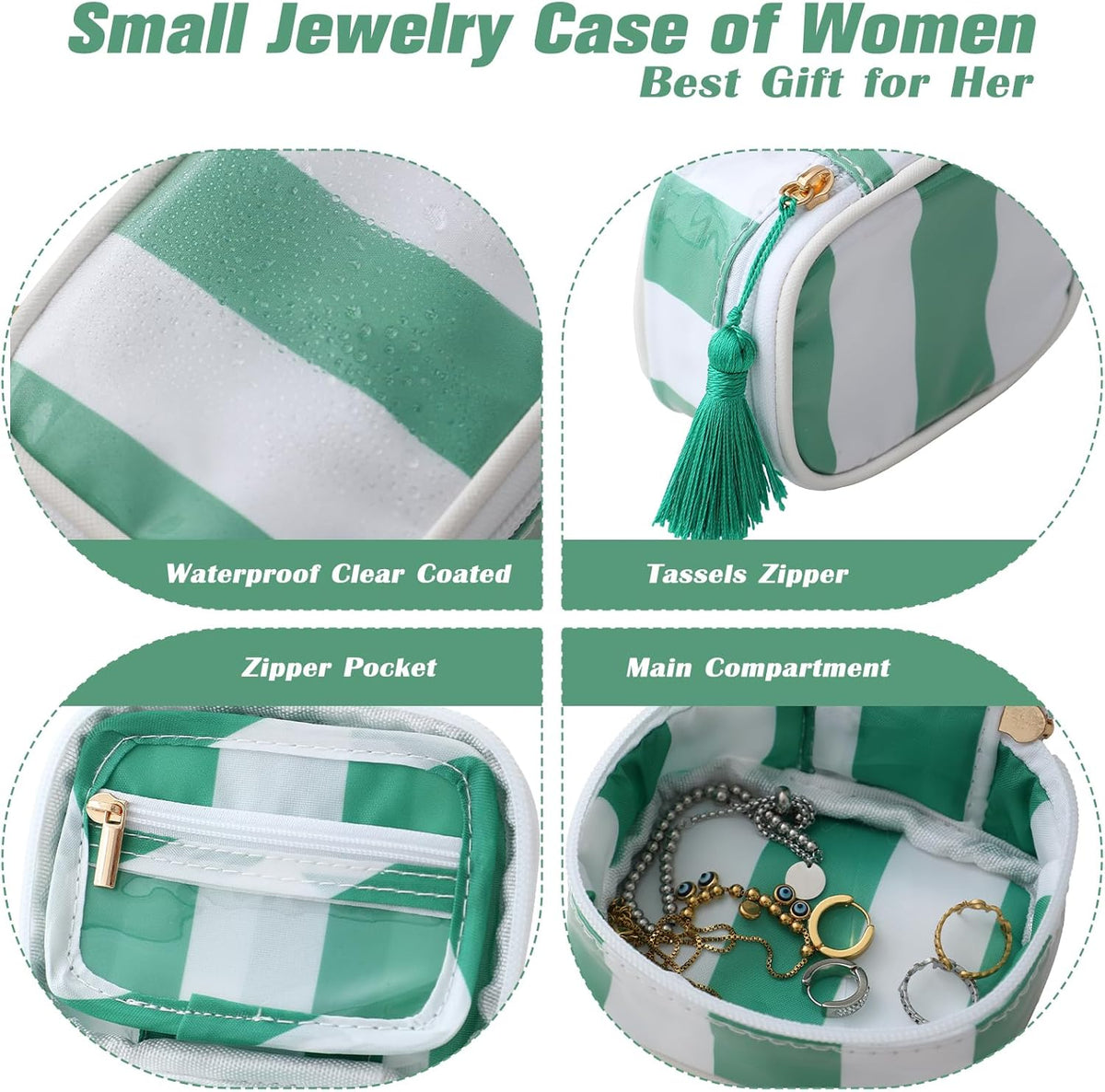 Travel Jewelry Case, Pink and Orange | Clear Coated, Stripe, Tassels, Mini Storage Box for Ring,Necklace,Bracelet,Gift