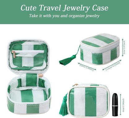 Travel Jewelry Case, Pink and Orange | Clear Coated, Stripe, Tassels, Mini Storage Box for Ring,Necklace,Bracelet,Gift