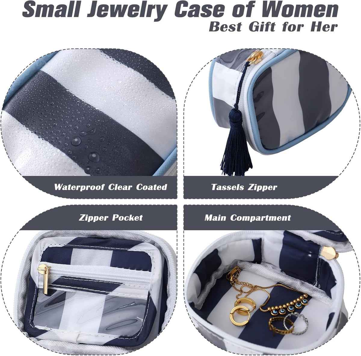 Travel Jewelry Case, Pink and Orange | Clear Coated, Stripe, Tassels, Mini Storage Box for Ring,Necklace,Bracelet,Gift
