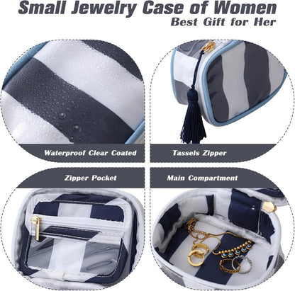 Travel Jewelry Case, Pink and Orange | Clear Coated, Stripe, Tassels, Mini Storage Box for Ring,Necklace,Bracelet,Gift