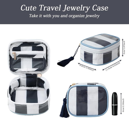 Travel Jewelry Case, Pink and Orange | Clear Coated, Stripe, Tassels, Mini Storage Box for Ring,Necklace,Bracelet,Gift