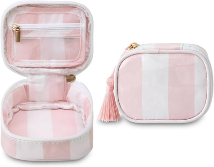 Travel Jewelry Case, Pink and Orange | Clear Coated, Stripe, Tassels, Mini Storage Box for Ring,Necklace,Bracelet,Gift