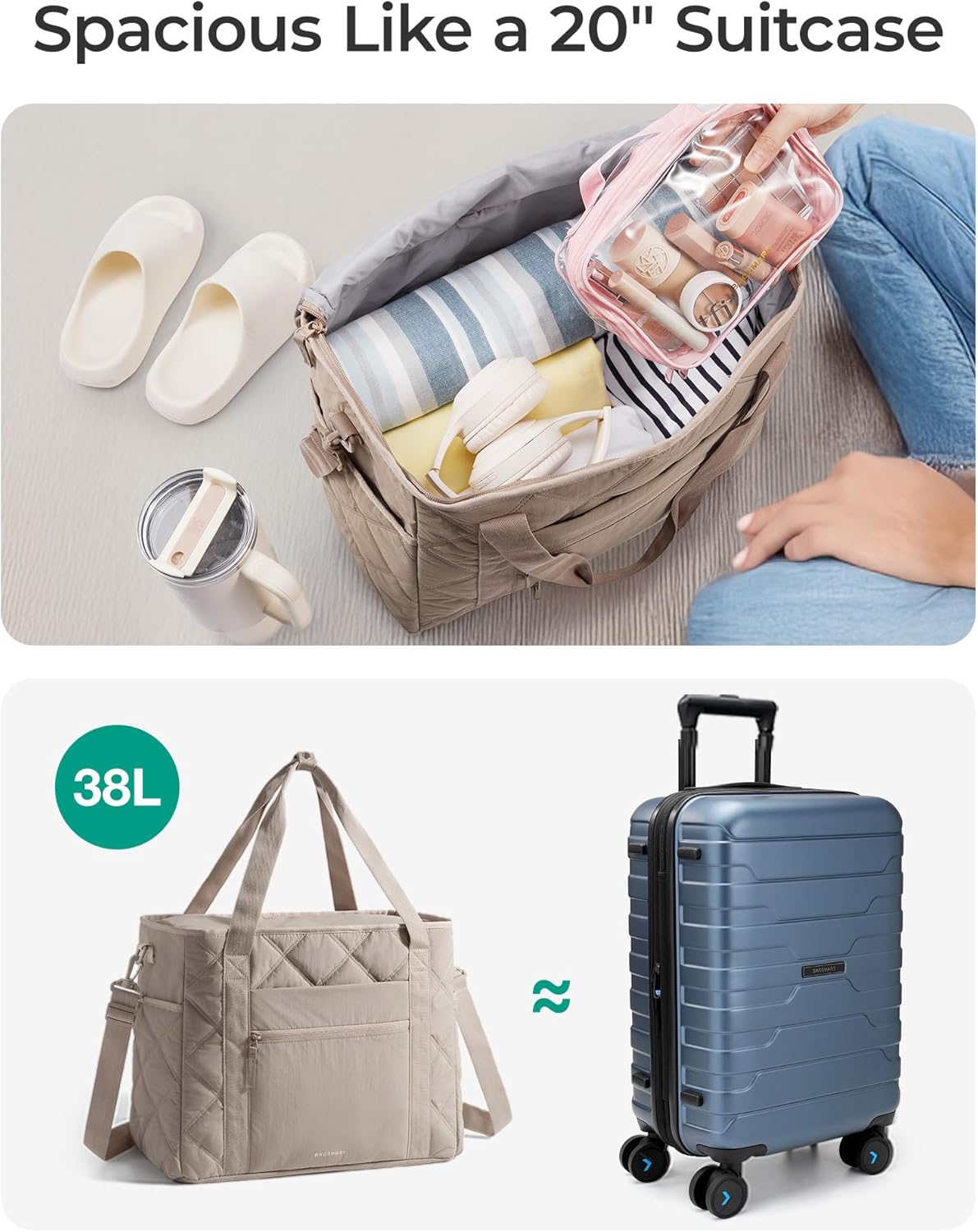 38L Travel Duffle Bag, Weekender Overnight Hospital Bag for Women Labor Delivery, Carry-On Personal Item Large Tote
