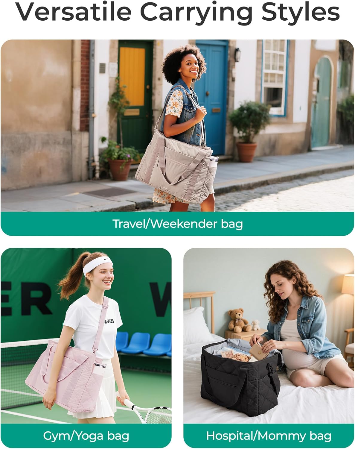 38L Travel Duffle Bag, Weekender Overnight Hospital Bag for Women Labor Delivery, Carry-On Personal Item Large Tote