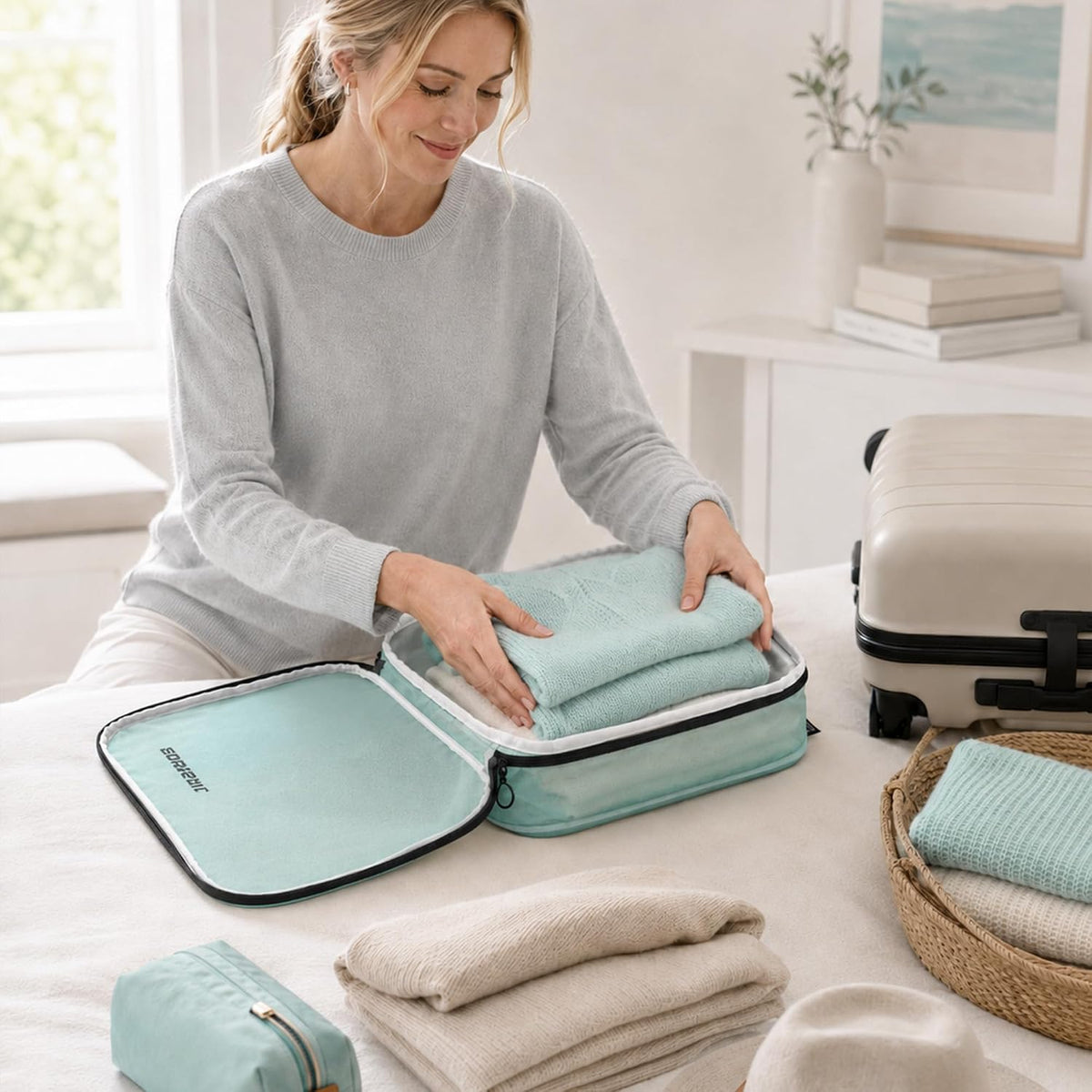 4 Pack Ultralight Compression Packing Cubes for Travel, White | 100D Composite Nylon, Translucent Design, Water Repellent and Tear-resistant, Odor and Dust Protection, Compression Reliable