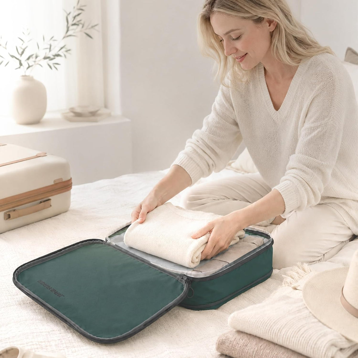 4 Pack Ultralight Compression Packing Cubes for Travel, White | 100D Composite Nylon, Translucent Design, Water Repellent and Tear-resistant, Odor and Dust Protection, Compression Reliable