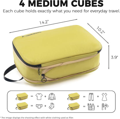 4 Pack Ultralight Compression Packing Cubes for Travel, White | 100D Composite Nylon, Translucent Design, Water Repellent and Tear-resistant, Odor and Dust Protection, Compression Reliable
