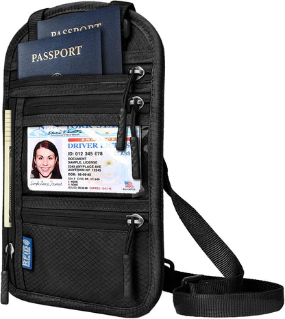 RFID Blocking Travel Neck Wallet–Hidden Passport Holder & Anti-Theft Money Pouch for Men & Women, Lightweight Concealed Travel Organizer with Adjustable Strap Secure Document