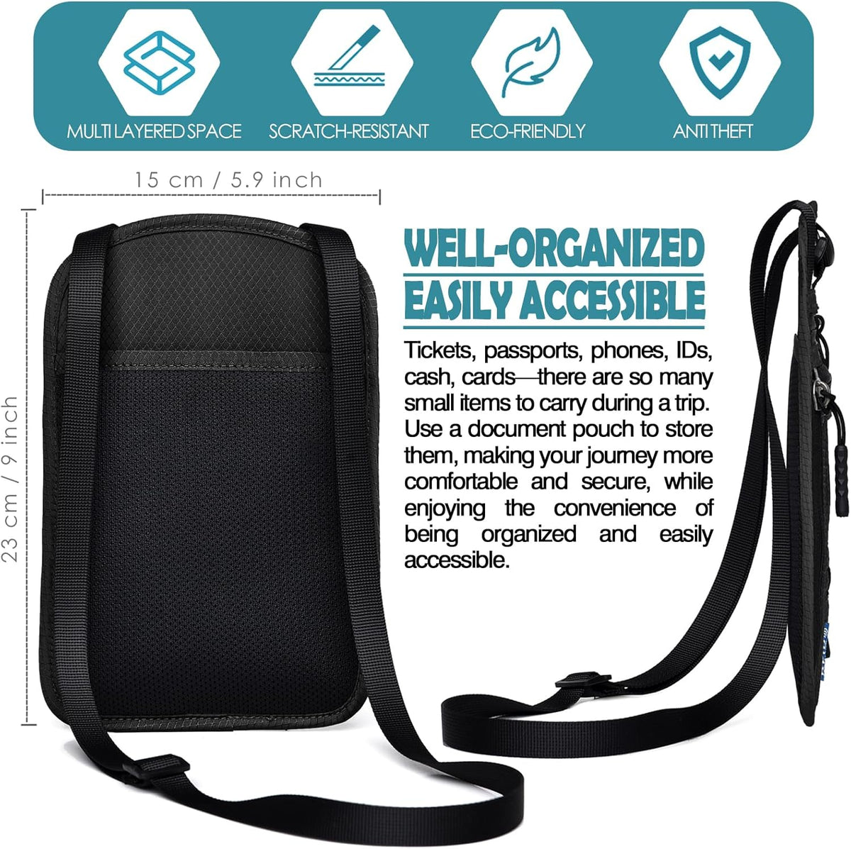 RFID Blocking Travel Neck Wallet–Hidden Passport Holder & Anti-Theft Money Pouch for Men & Women, Lightweight Concealed Travel Organizer with Adjustable Strap Secure Document