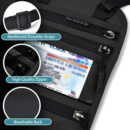 RFID Blocking Travel Neck Wallet–Hidden Passport Holder & Anti-Theft Money Pouch for Men & Women, Lightweight Concealed Travel Organizer with Adjustable Strap Secure Document