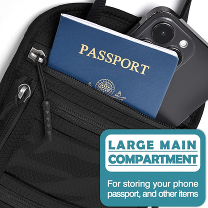 RFID Blocking Travel Neck Wallet–Hidden Passport Holder & Anti-Theft Money Pouch for Men & Women, Lightweight Concealed Travel Organizer with Adjustable Strap Secure Document