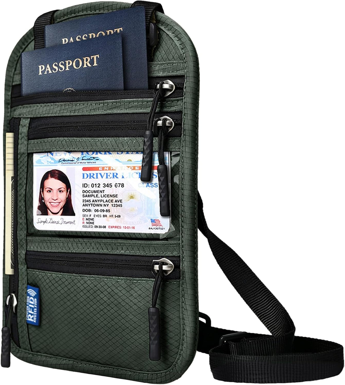 RFID Blocking Travel Neck Wallet–Hidden Passport Holder & Anti-Theft Money Pouch for Men & Women, Lightweight Concealed Travel Organizer with Adjustable Strap Secure Document